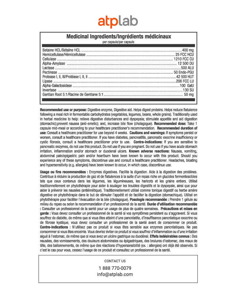 ATP Lab Enzymatik Control 180caps Medicinal ingredients