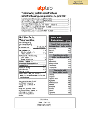 ATP Lab Grass Fed Whey 900g nutrition facts Organic Vanilla flavor