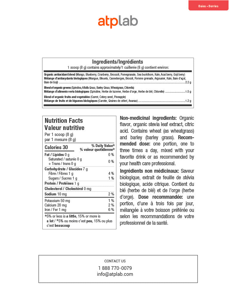 ATP Lab Greens and Reds Whole Foods 240g nutrition facts berries flavor