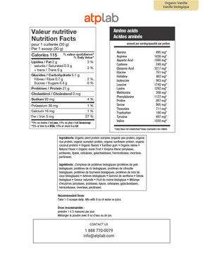 ATP Lab Organic Vegan Blend 900g nutrition facts Organic Vanilla