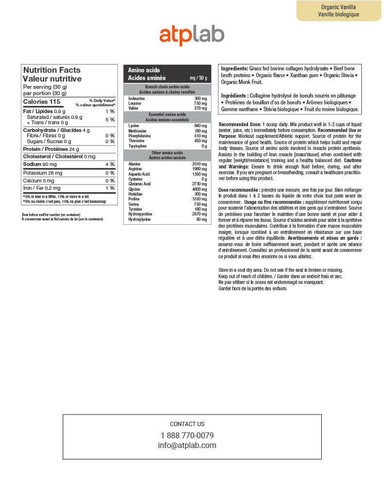 ATP Lab Supreme Beef Protein 1.6kg nutrition facts organic vanilla