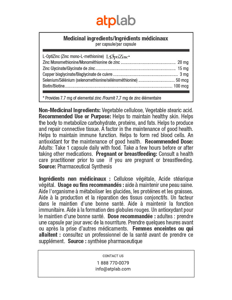 ATP Lab Synerzinc 90 caps medicinal ingredients