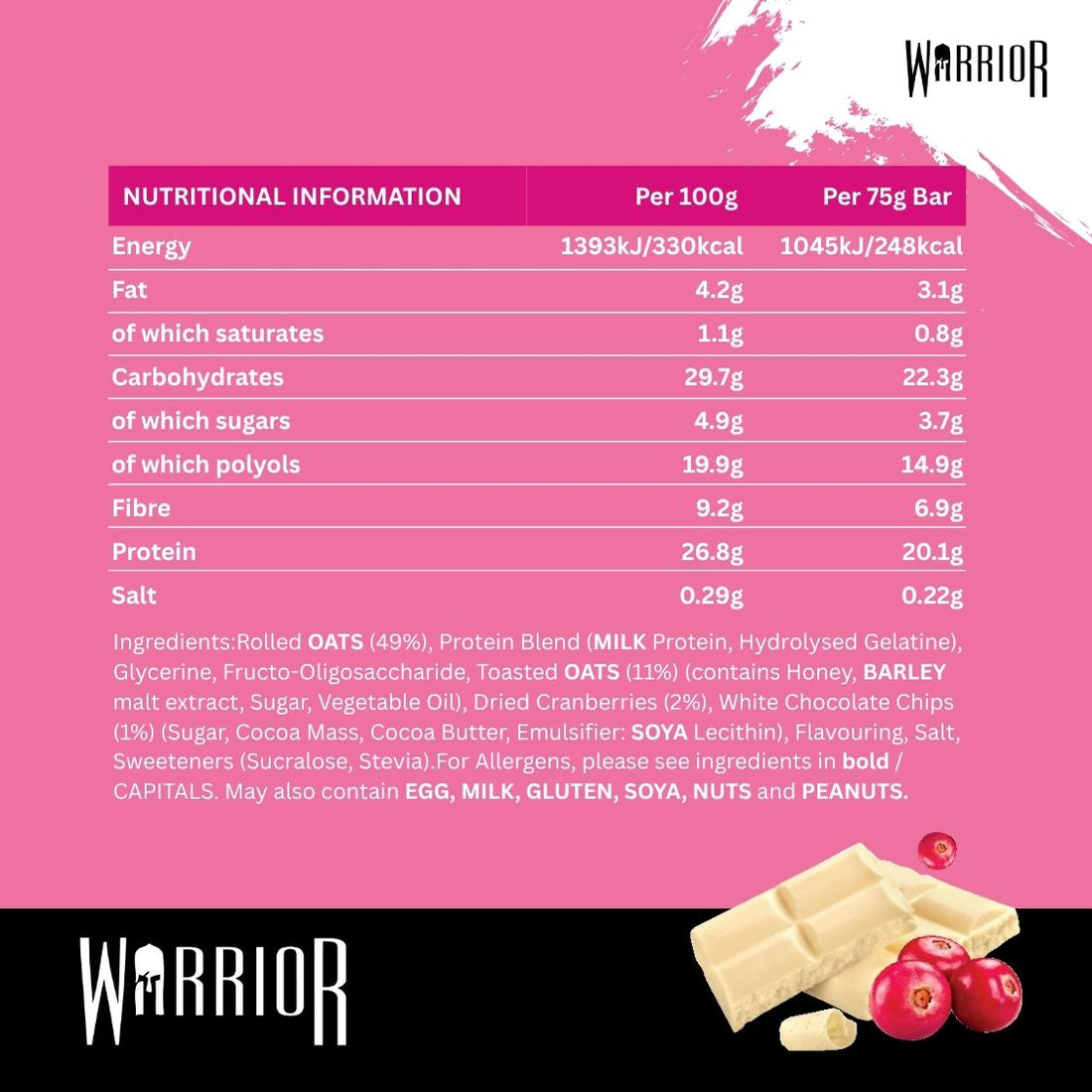 Warrior - Barres protéinées crues - 12 x 75 g
