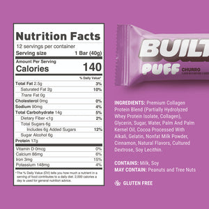 Built Bar Puffs Canada - Churro Protein Bar 40g - Nutrition Facts