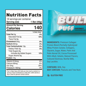 Built Bar Puffs Canada - Coconut Protein Bar 40g - Nutrition Facts