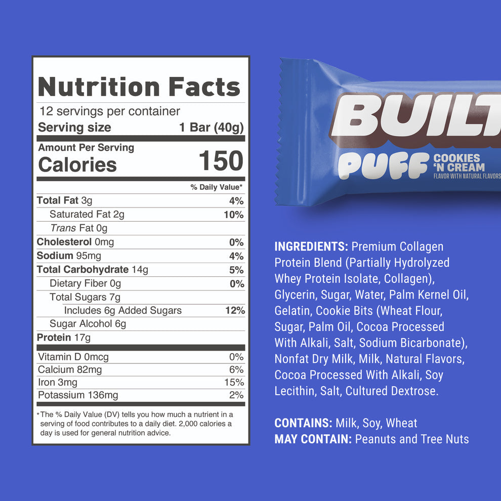 Built Bar Puffs Canada - Cookien'cream Protein Bar 40g - Nutrition Facts
