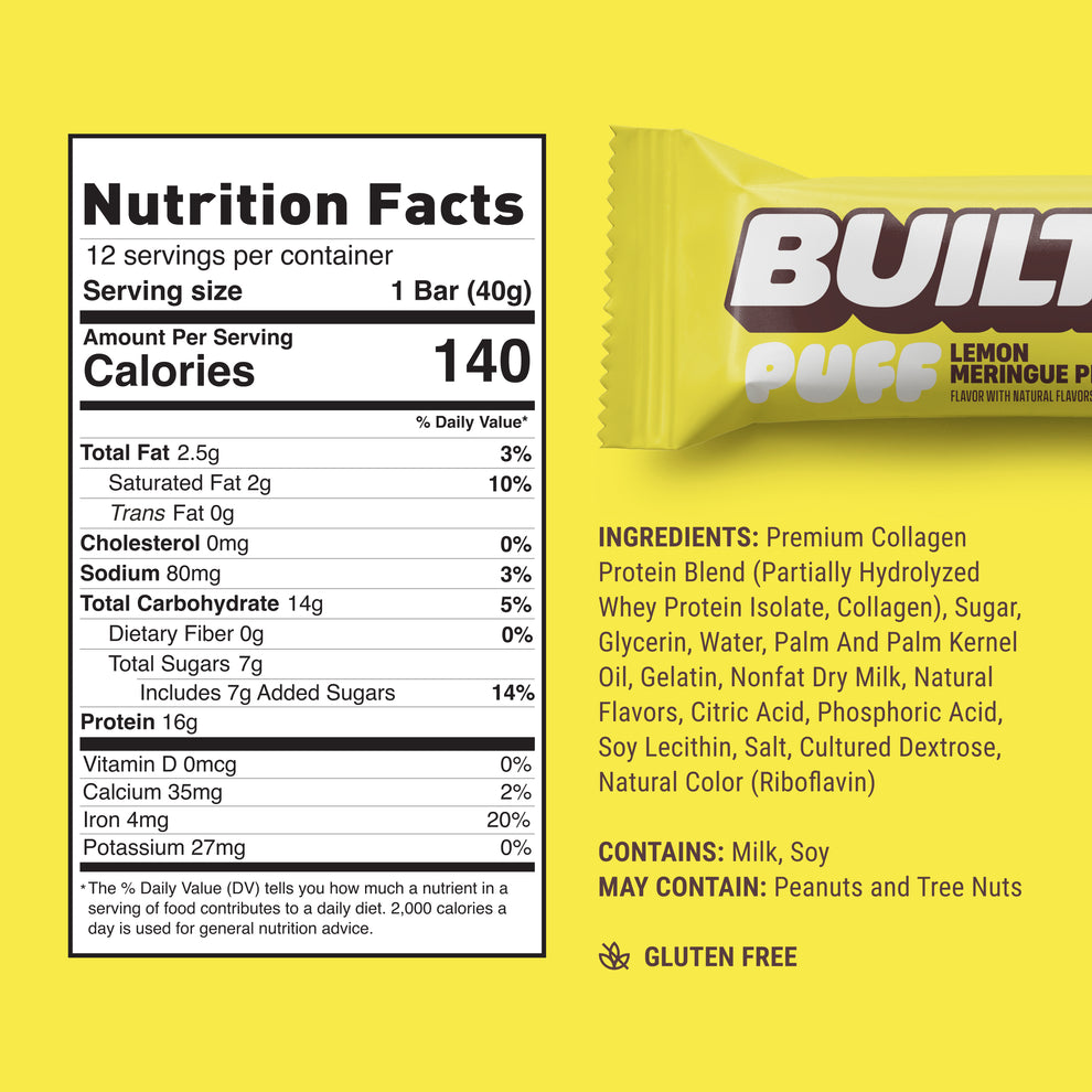 Built Bar Puffs Canada - Lemon Meringue Pie Protein Bar 40g - Nutrition Facts