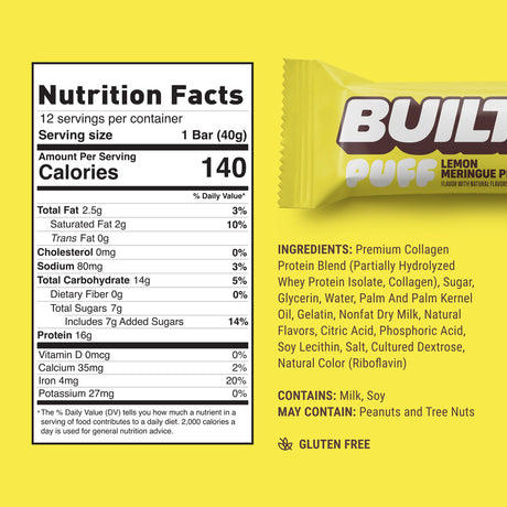 Built Bar Puffs Canada - Lemon Meringue Pie Protein Bar 40g - Nutrition Facts