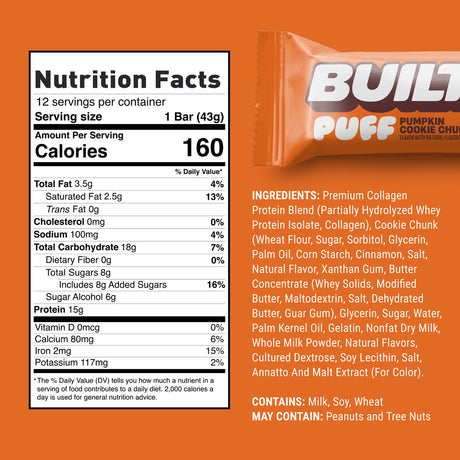 Built Bar Puffs Canada - Pumpkin Cookie Chunk Protein Bar 40g - Nutrition Facts