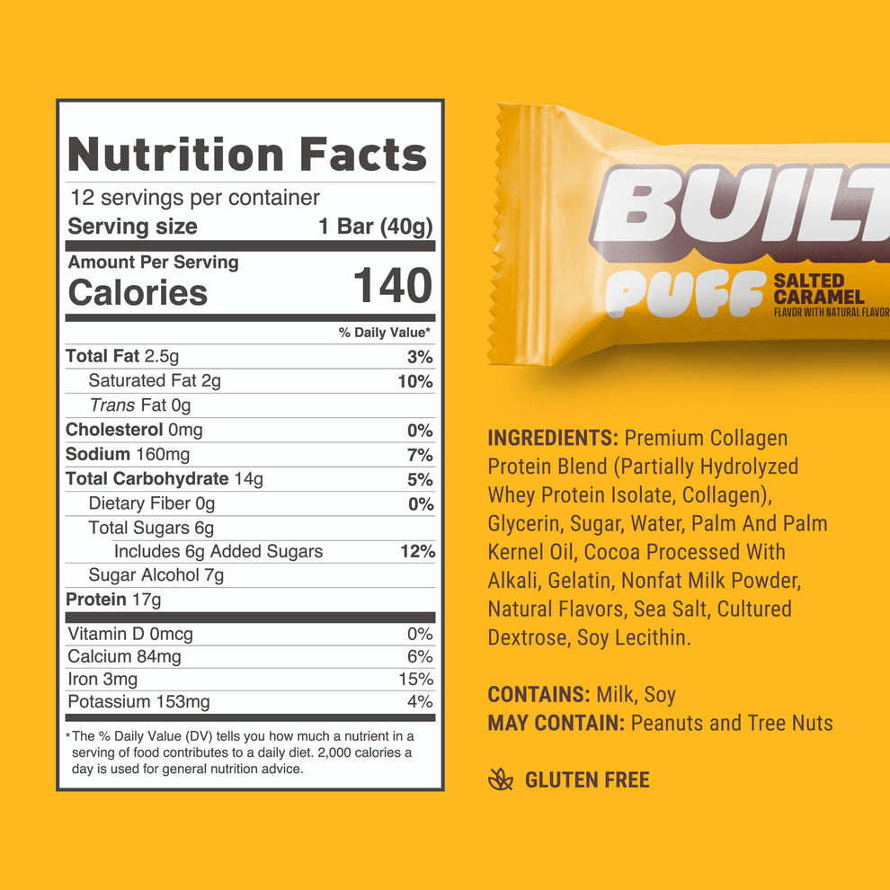 Built Bar Puffs Canada - Salted Caramel Protein Bar 40g - Nutrition Facts