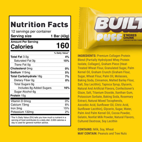 Built Bar Puffs Canada - S'mores Protein Bar 40g - Nutrition Facts