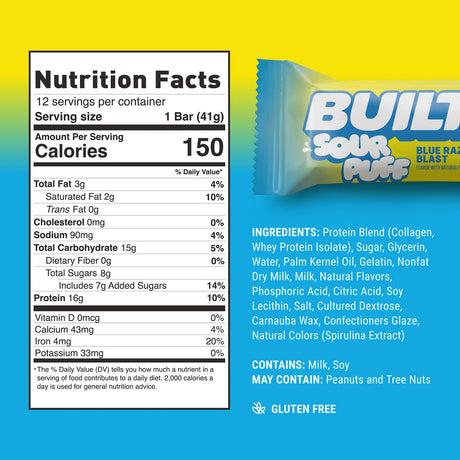 Built Bar Puffs Canada - Sour Puff Blue Razz Blast Protein Bar 40g - Nutrition Facts