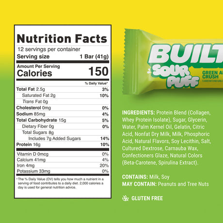 Built Bar Puffs Canada - Sour Puff Green Apple Crush Protein Bar 40g - Nutrition Facts