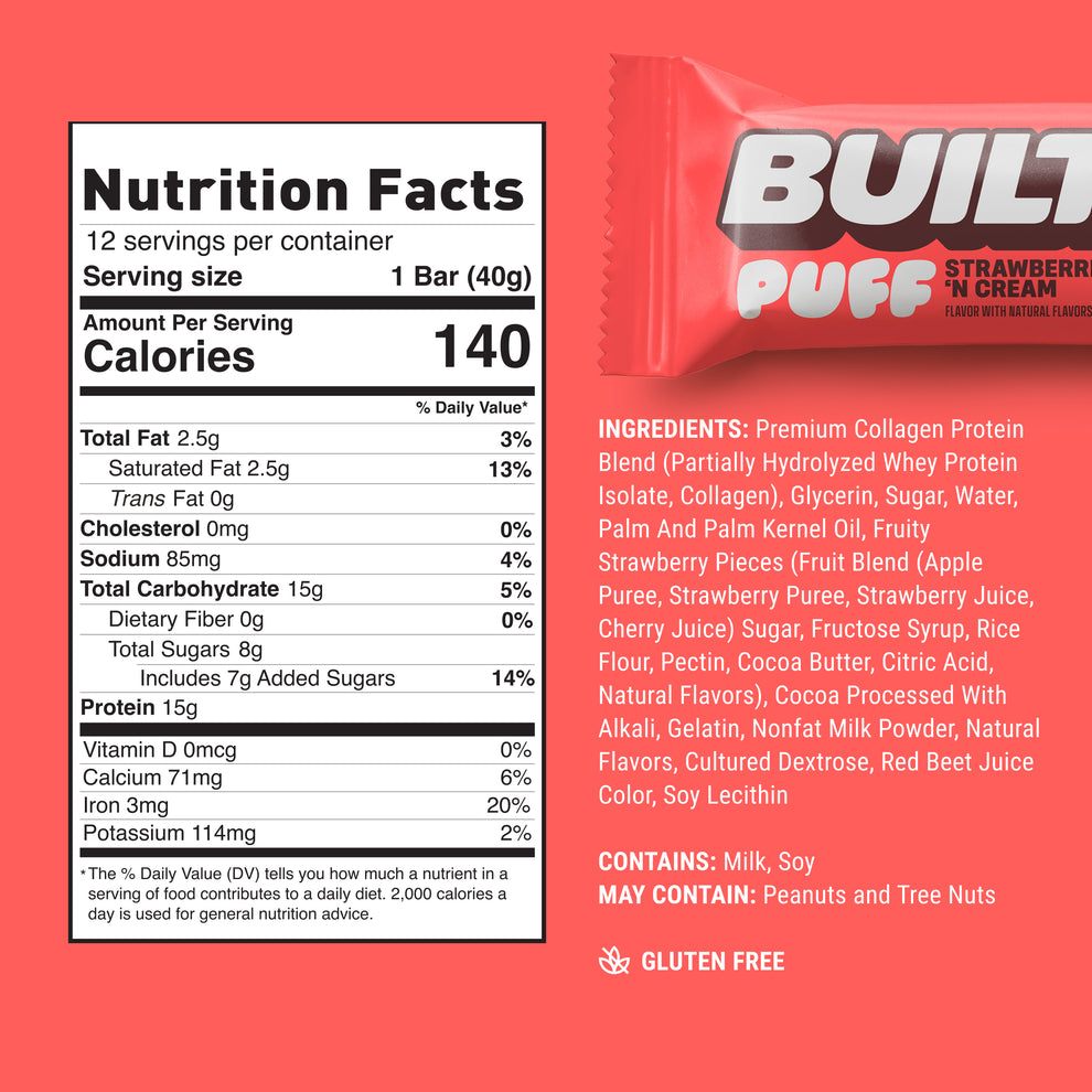 Built Bar Puffs Canada - Strawberry n' Cream Protein Bar 40g - Nutrition Facts