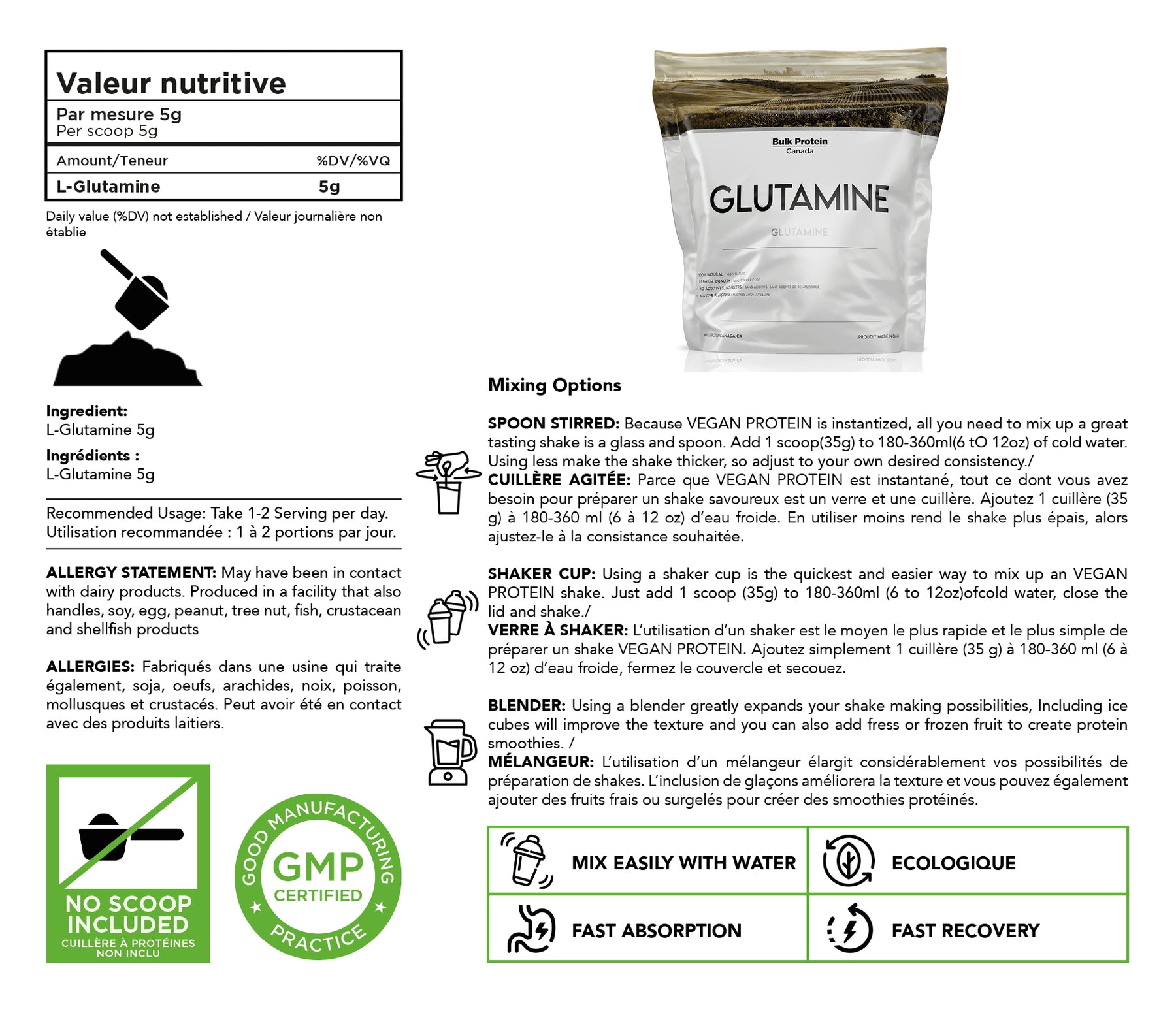 Bulk Protein Canada - Glutamine - 100% Premium Canadian Powder