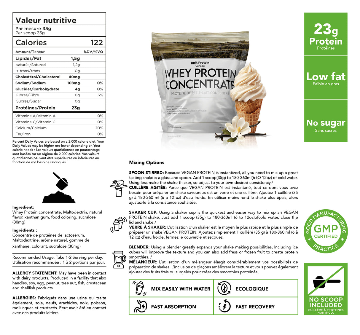 Bulk Protein Canada - Whey Protein Concentrate -  100% Premium Canadian Powder