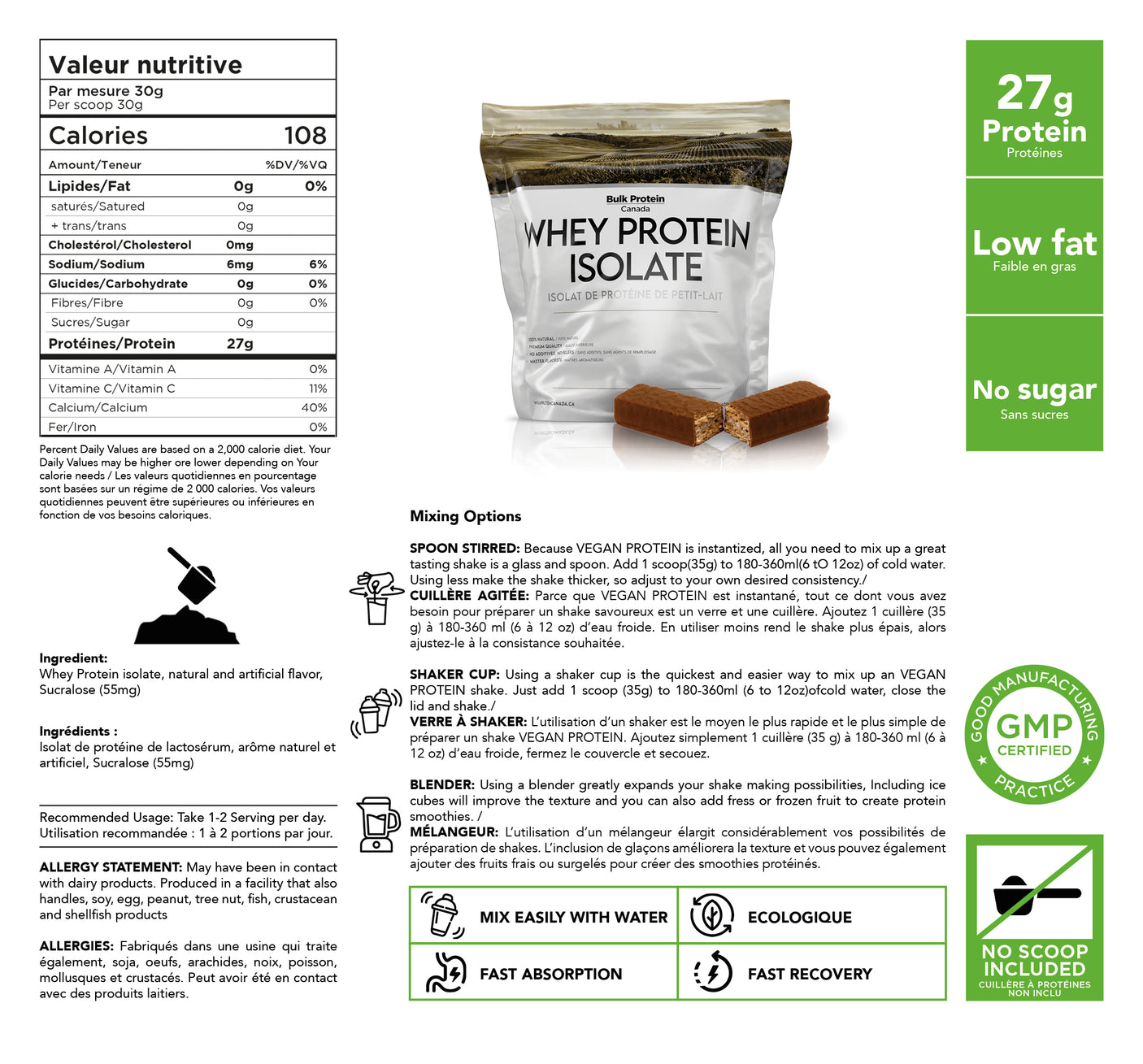 Bulk Protein Canada - Whey Isolate Protein - 100% Premium Canadian Powder