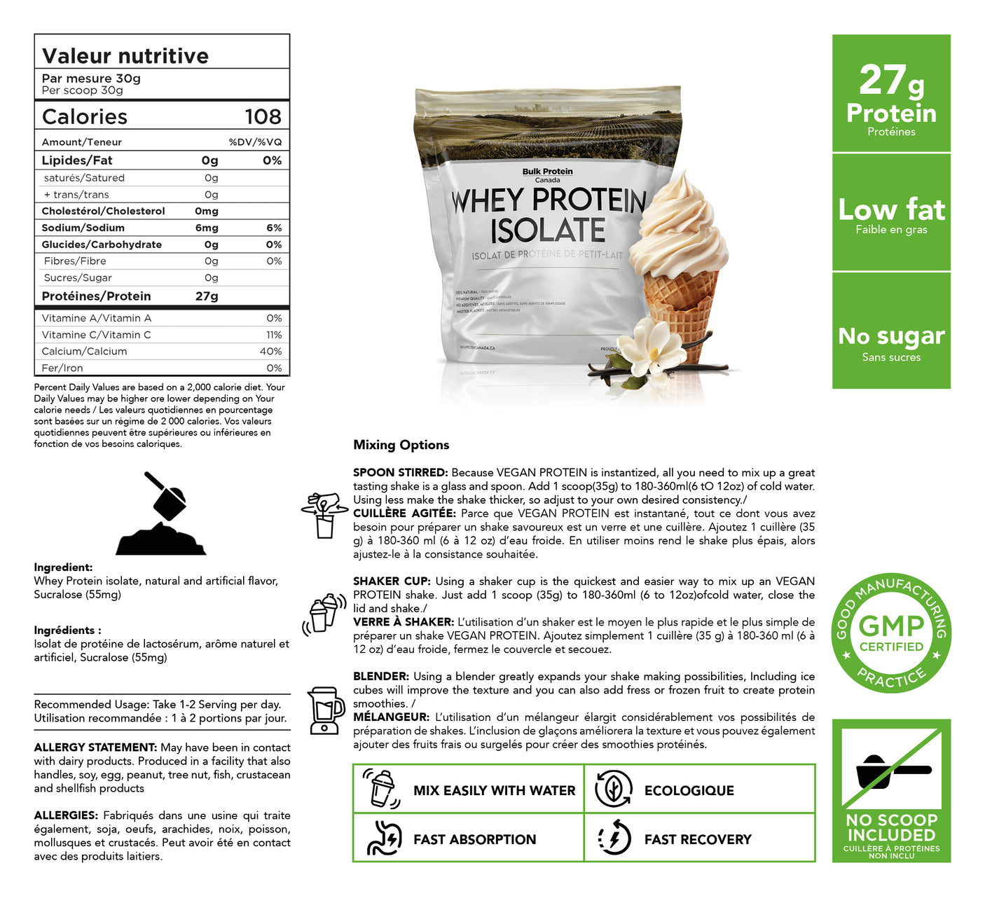 Bulk Protein Canada - Whey Isolate Protein - 100% Premium Canadian Powder