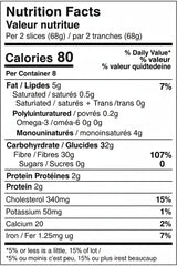 Nutrition facts label for a food product with detailed calorie count and nutritional content per serving.