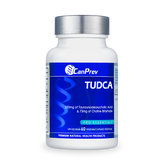 Bottle of CanPrev TUDCA + Choline supplement – supports healthy liver function, bile flow, fat metabolism, and detoxification.