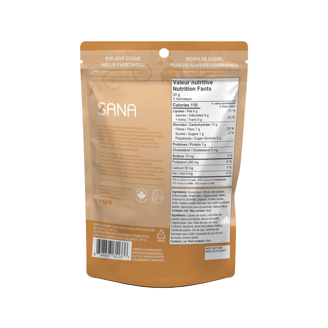 Sana - No Sugar Added Chocolatey Bites - 100g