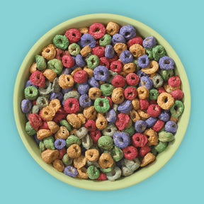 Farm girl high protein cereal bowl Rainbow Hoops flavor