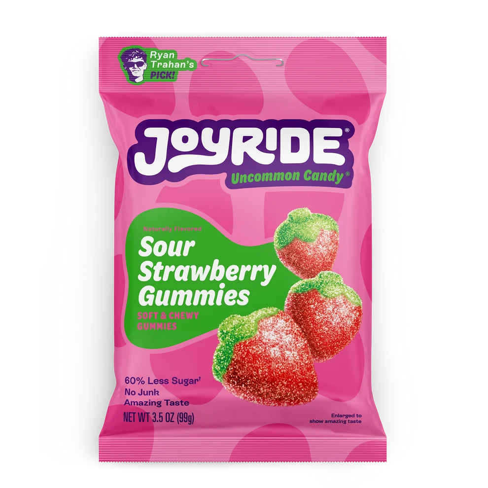Joyride Sour Strawberry Gummies – Low Sugar Sour Worms, 3.5 oz
