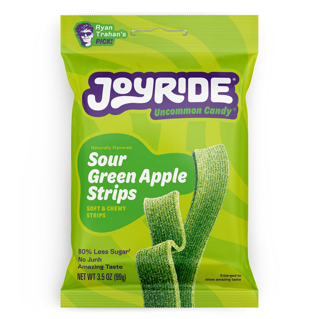 Joyride Sour Green Apple Strips low sugar sour candy in a 3.5 oz bag