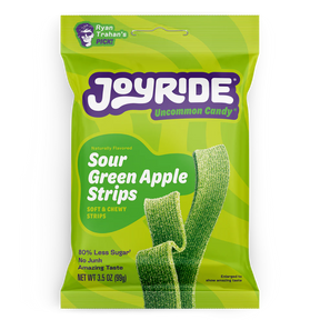 Joyride Sour Green Apple Strips low sugar sour candy in a 3.5 oz bag