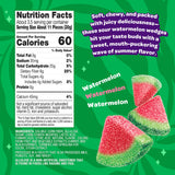 Nutrition facts panel for Joyride Sour Watermelon Wedges, showing 60 calories, 4g sugar, and 8g fiber per serving