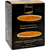 Front view of La Nouba Belgian Crisp Waffles box – low carb, no sugar added, keto friendly