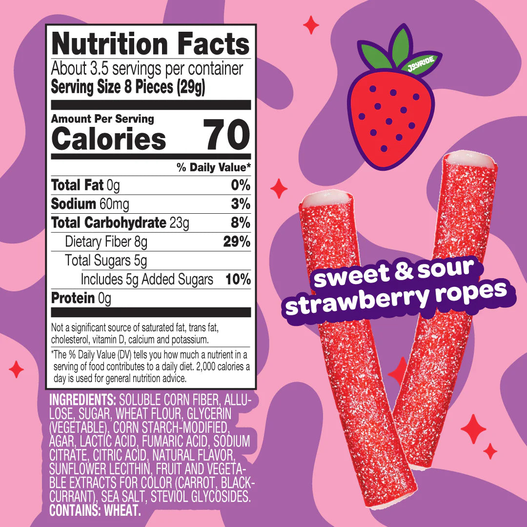Joyride - Low Sugar Sour Strawberry Ropes - 3.5oz