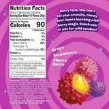 Nutrition facts panel for Joyride Gummy Busters Berry Mix showing 90 calories, 11g sugar, and 9g fiber per serving