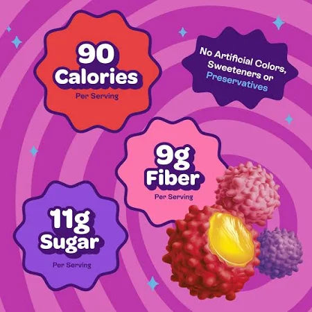 Joyride Gummy Busters Berry Mix with 90 calories, 9g fiber, and 11g sugar per serving