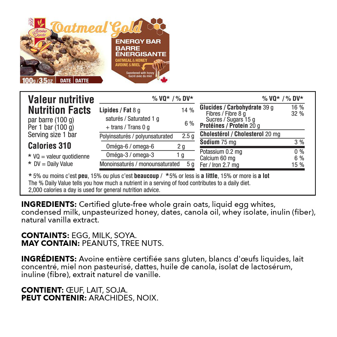 Oatmeal Gold - Energy Protein Bar 100g - Box 12