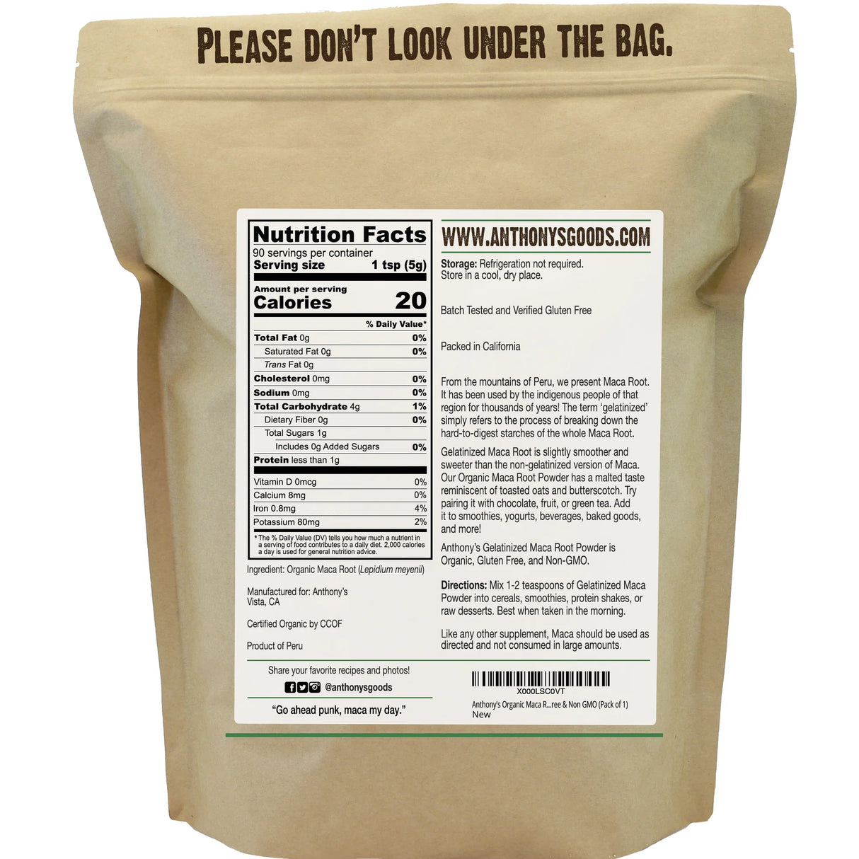 Anthony's Good - Organic Gelatinized Maca Powder – 454g