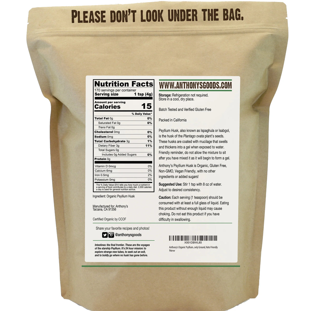 Anthony's Good - Organic Psyllium Husk Powder - 680 g