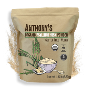 Bag of Anthony's Organic Psyllium Husk Powder on a white background