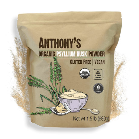 Bag of Anthony's Organic Psyllium Husk Powder on a white background
