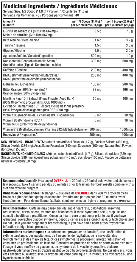 Pro Line - Overkill Ultimate Pre Workout New Formula - 483g