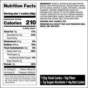 Quest Nutrition cookies Peanut Butter Chocolate Chips - Nutritional Facts