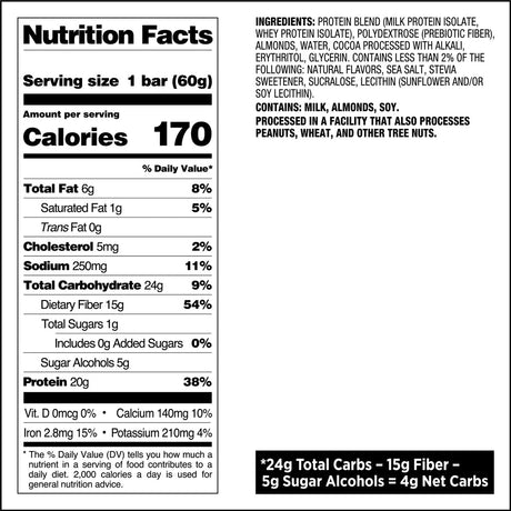 Quest Nutrition protein bar nutritional fact - Chocolate Brownie