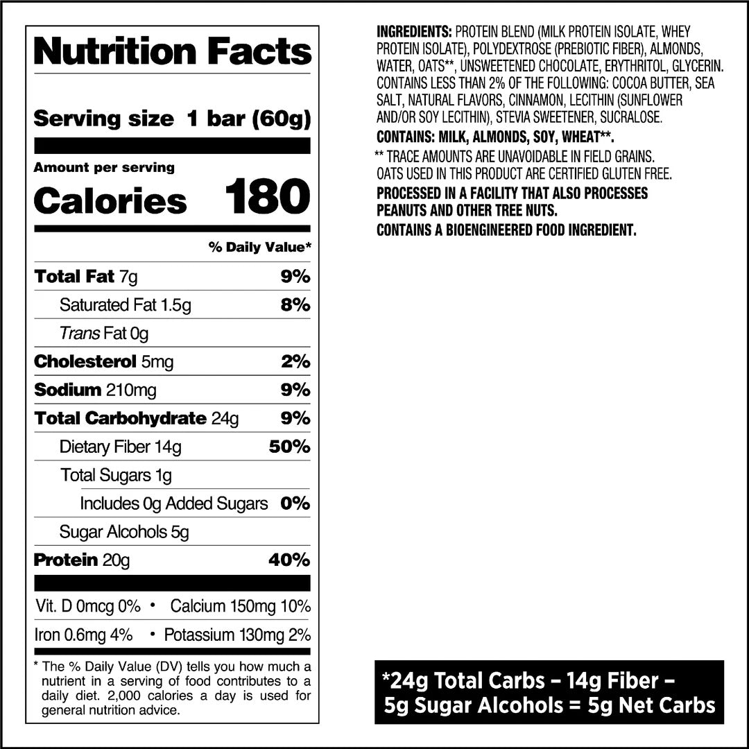 Quest Nutrition protein bar nutritional fact - Oatmeal Chocolate Chips
