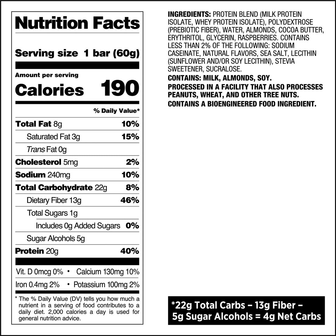 Quest Nutrition protein bar nutritional fact - White Chocolate Raspberry