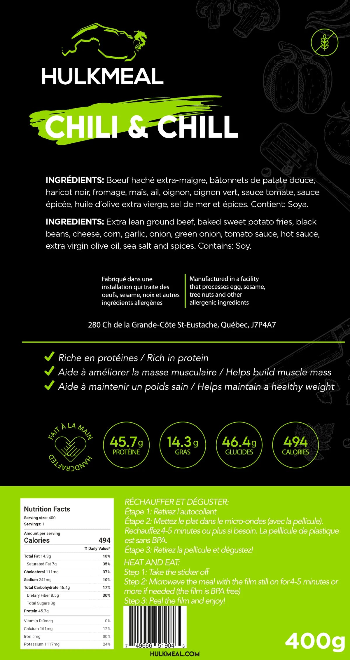 Repas Hulk - Chili &amp; Chill - 400 g