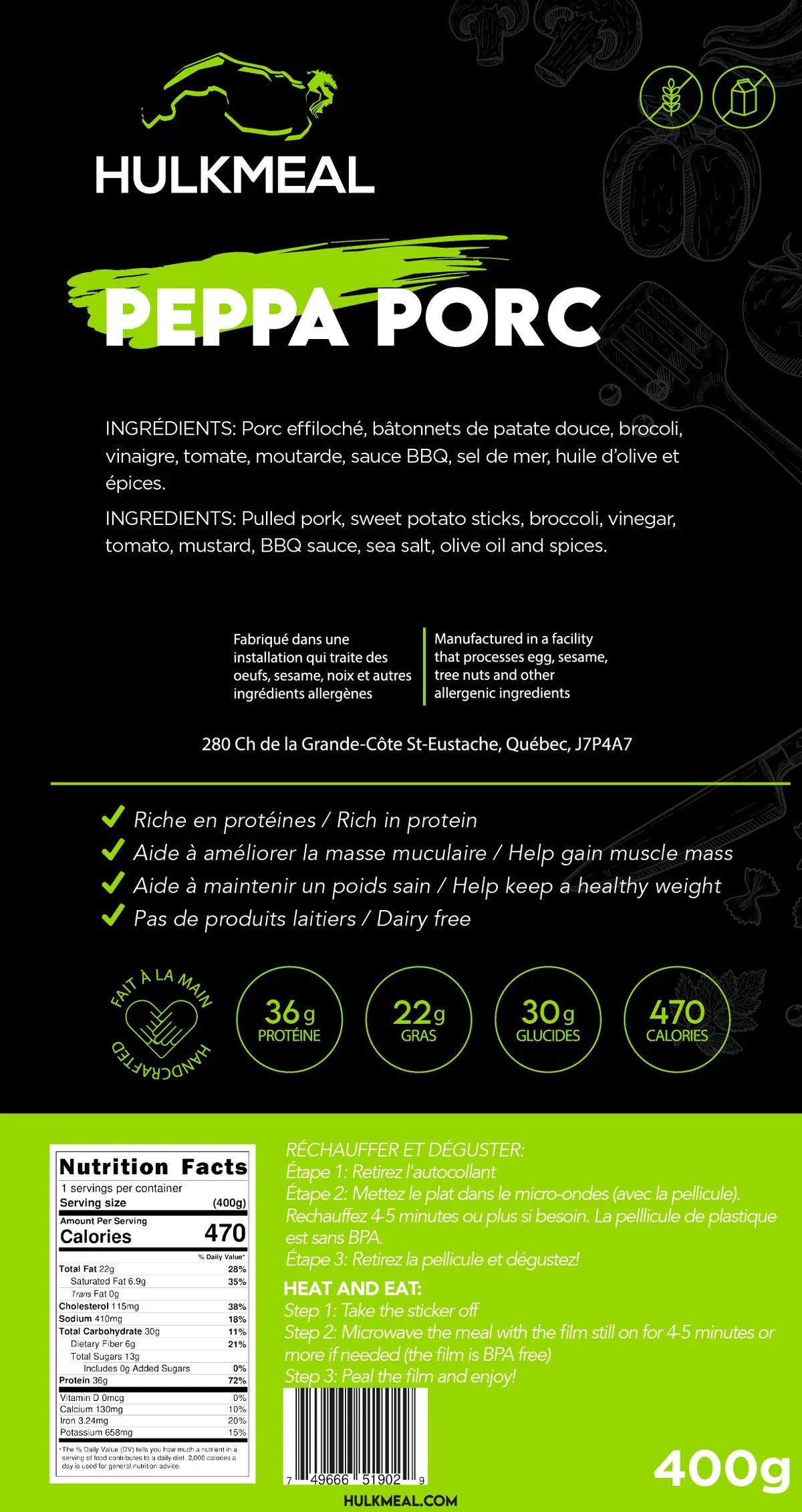 Repas Hulk - Porc Peppa - 390 g