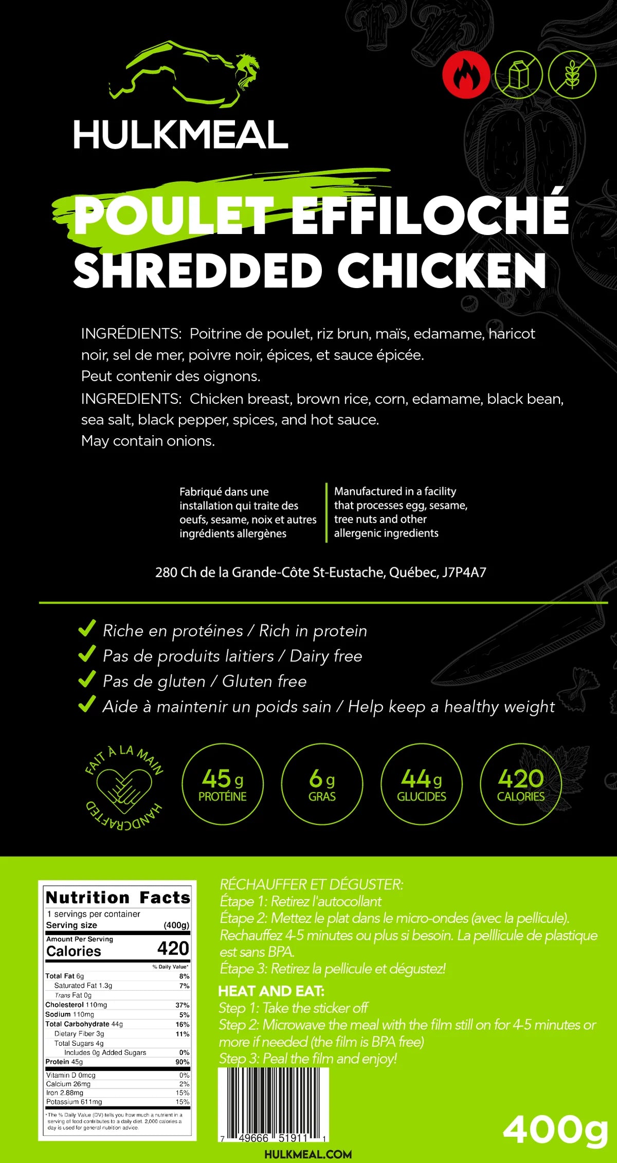 Repas Hulk - Poulet effiloché - 420 g