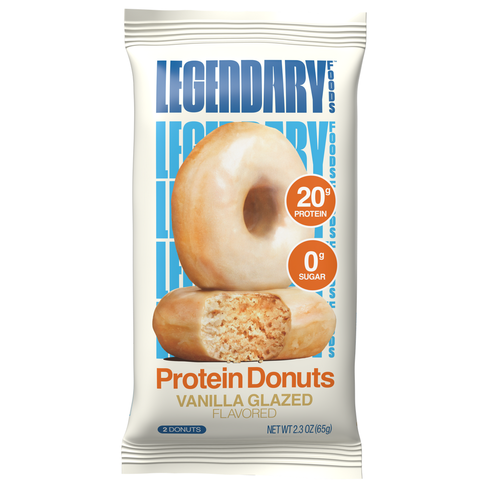 Protein donut package with 'Legendary' branding on a white background