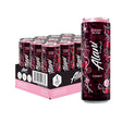 Alani Cherry Bomb energy drink cans with packaging on a white background