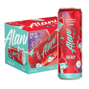Alani Cherry Slush energy drink can and packaging on a white background